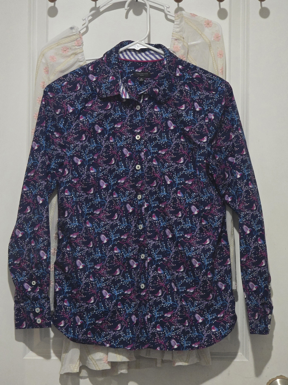Talbots Navy Floral Print Button-Up Blouse